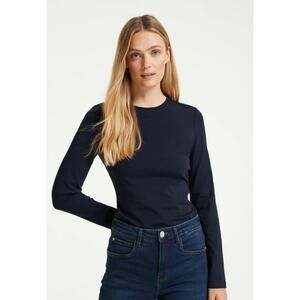 OPUS Basic Long Sleeve Smilia Shirt Navy Blue Jersey Round Neck Slim-Fit 44 M